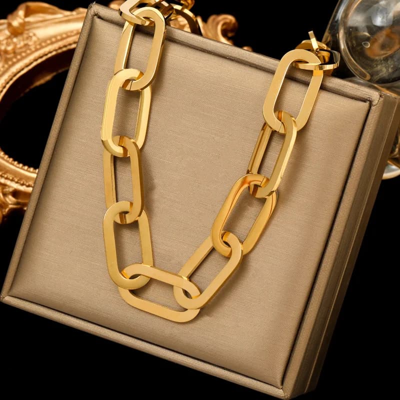 Collier chaîne épaisse en acier inoxydable doré