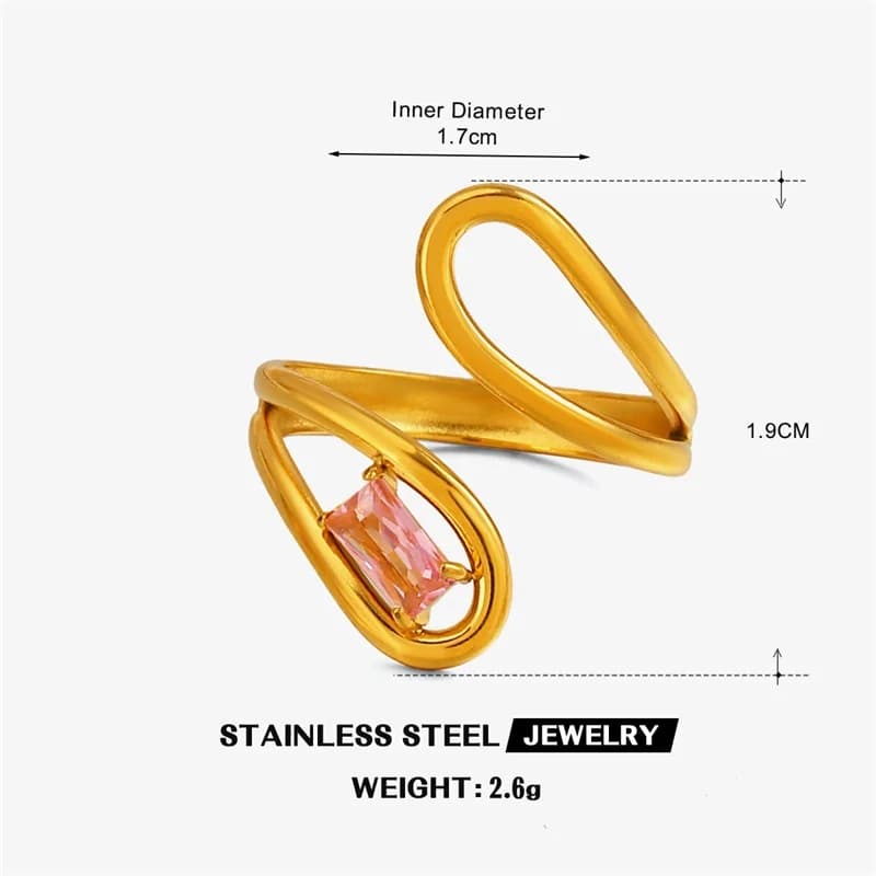 Bague ajustable géométrique en verre zircons, plaquée or 18K