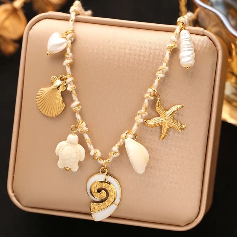 Collier pendentif à multiples breloques, placage PVD or 18K