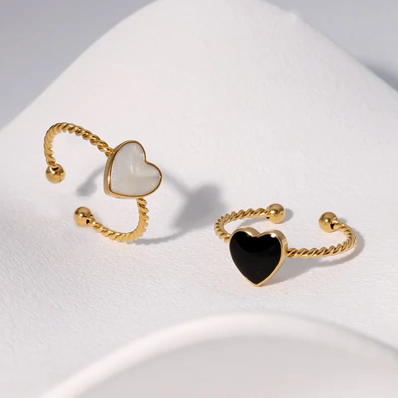 Bague réglable en acier inoxydable en forme de cœur