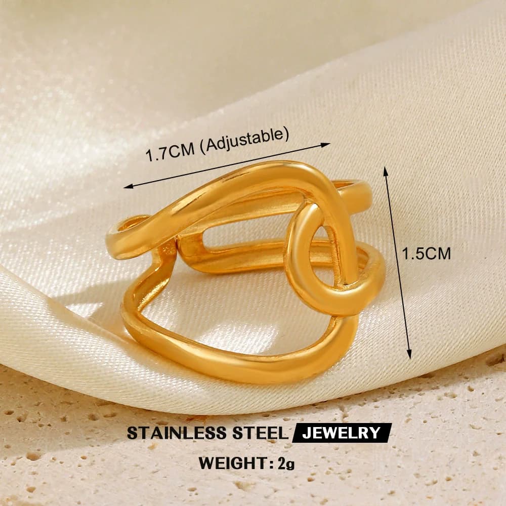 Bague ajustable Feuille de Ginkgo et Zircons, Acier inoxydable