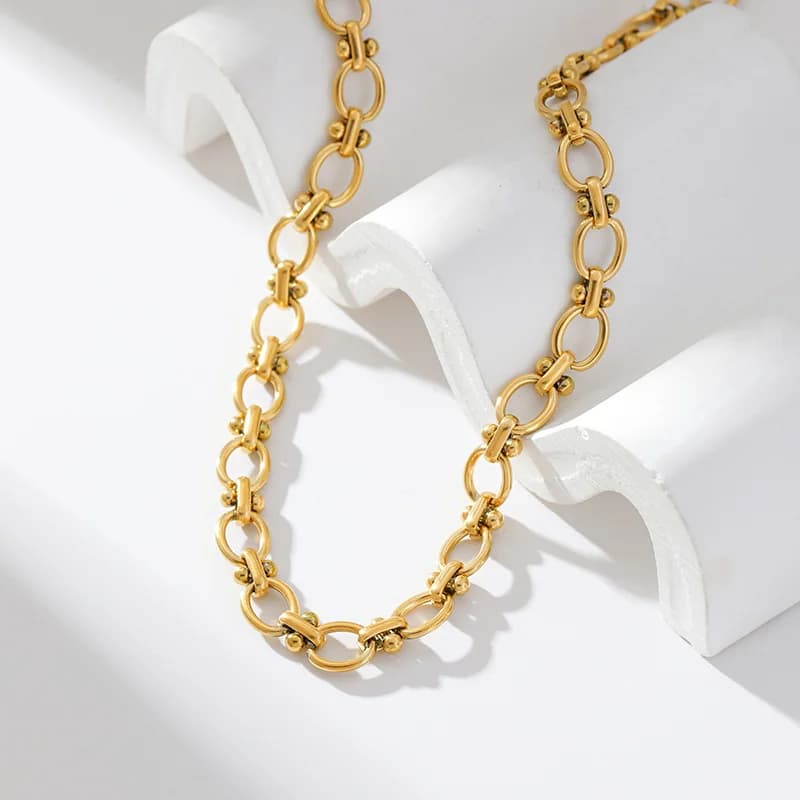 Collier chaîne en acier inoxydable, plaqué or