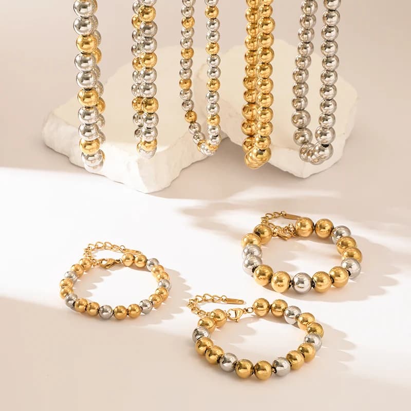 Parure Collier et Bracelet à Perles Massives, 2 Couleurs
