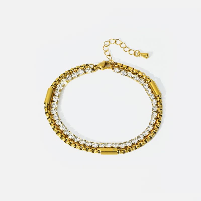 Bracelet double en acier inoxydable 316L avec zircons