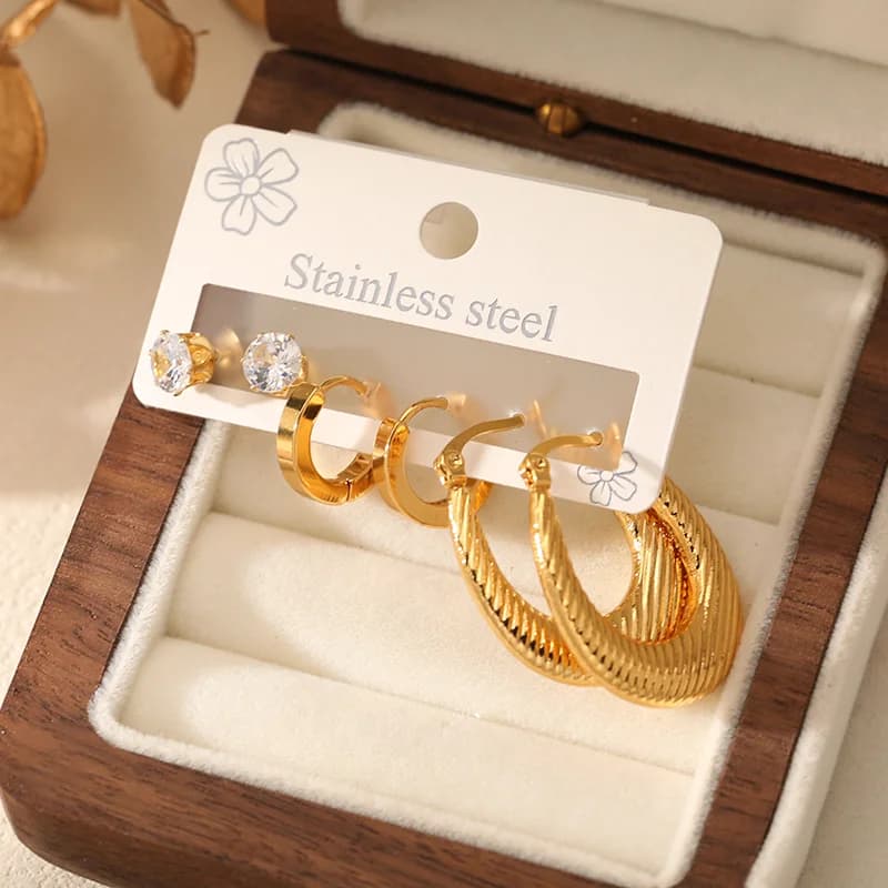 Lot de 3 paires de boucles d'oreilles créoles rondes dorées