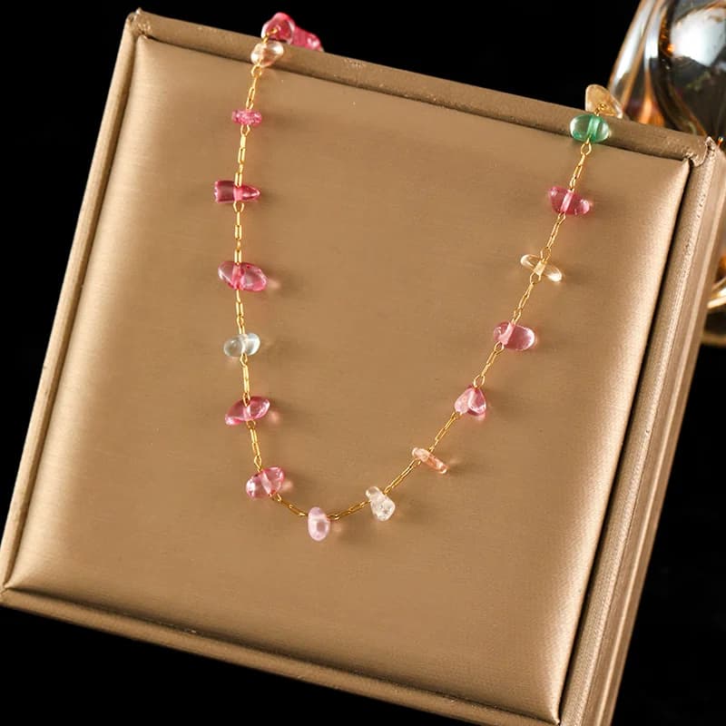 Parure collier et bracelet pierres acryliques colorées