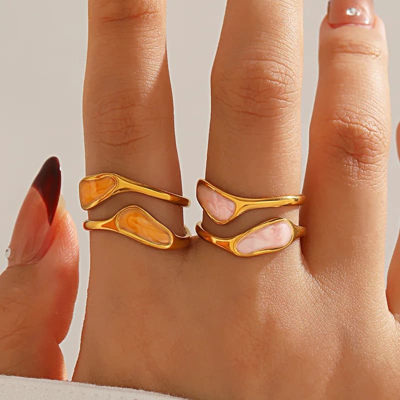 Bague réglable en émail irrégulier, acier inoxydable