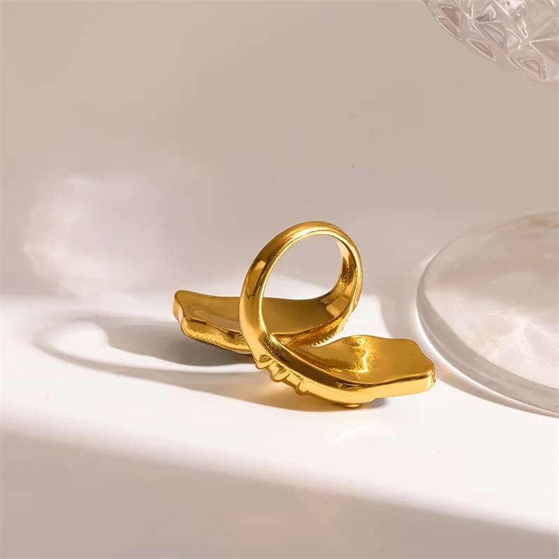 Bague ajustable ouverte en nacre, acier inoxydable