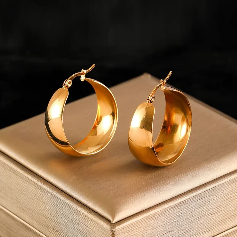 Boucles d'oreilles puces en forme de C, acier inoxydable plaqué or