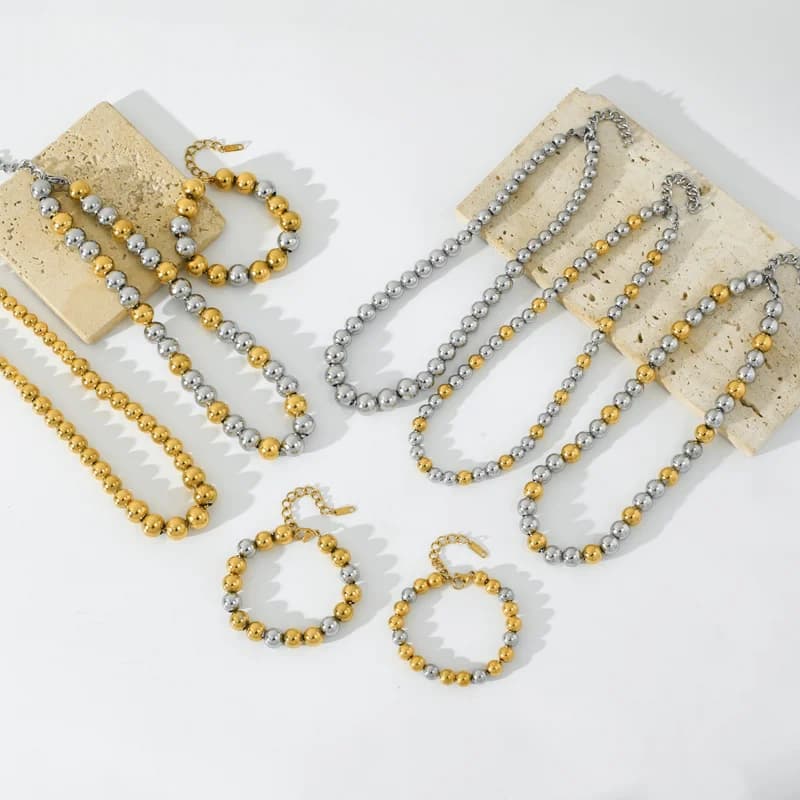 Parure Collier et Bracelet à Perles Massives, 2 Couleurs