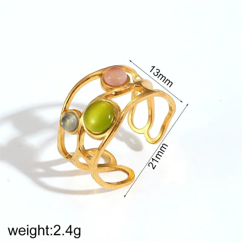 Bague réglable ouverte en émail motif feuille