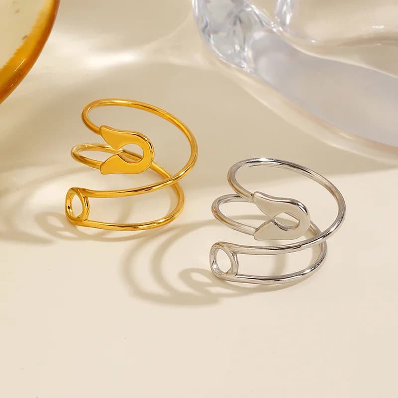 Bague ouverte réglable en forme d'épingle, plaquée or 18K PVD