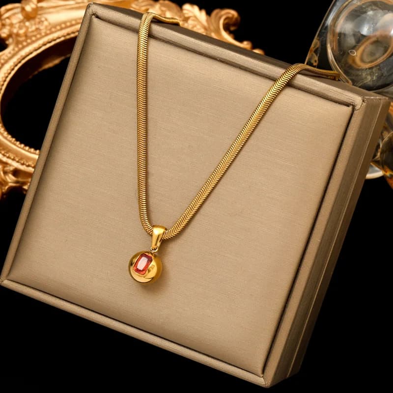 Collier à perles pleines, acier inoxydable doré