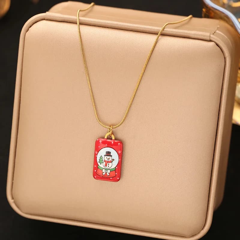 Collier pendentif émaillé bonhomme de neige