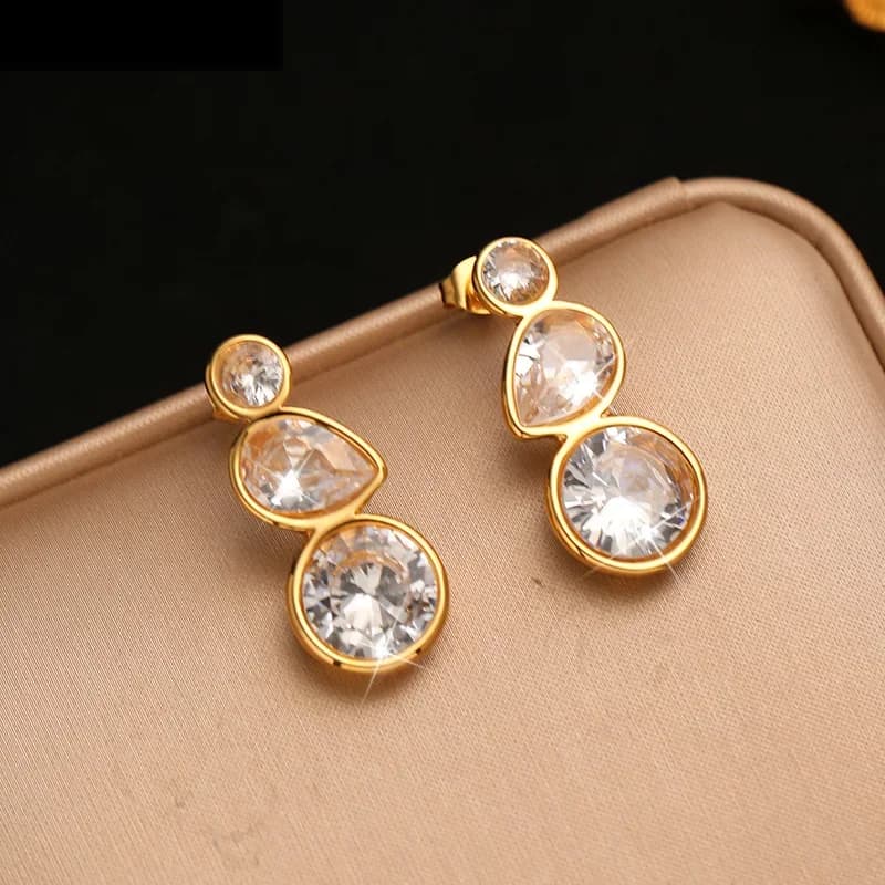 Boucles d'oreilles pendantes en acier inoxydable avec cristaux de zircon