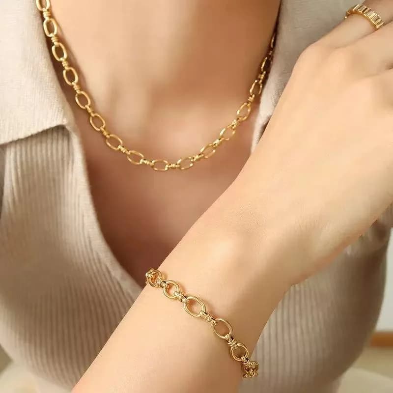 Ensemble chaîne de cou et bracelet en métal fait main