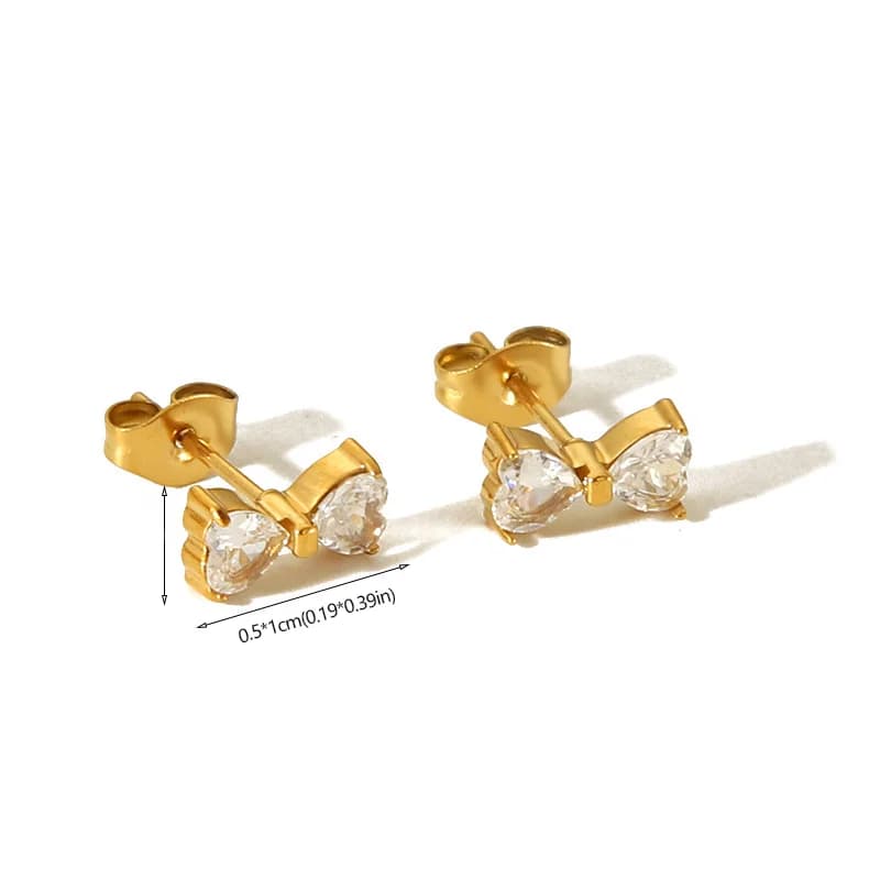 Boucles d'oreilles puces nœud papillon en zircons et acier inoxydable