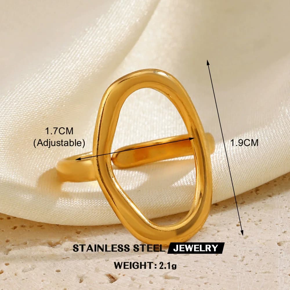 Bague ajustable Feuille de Ginkgo et Zircons, Acier inoxydable