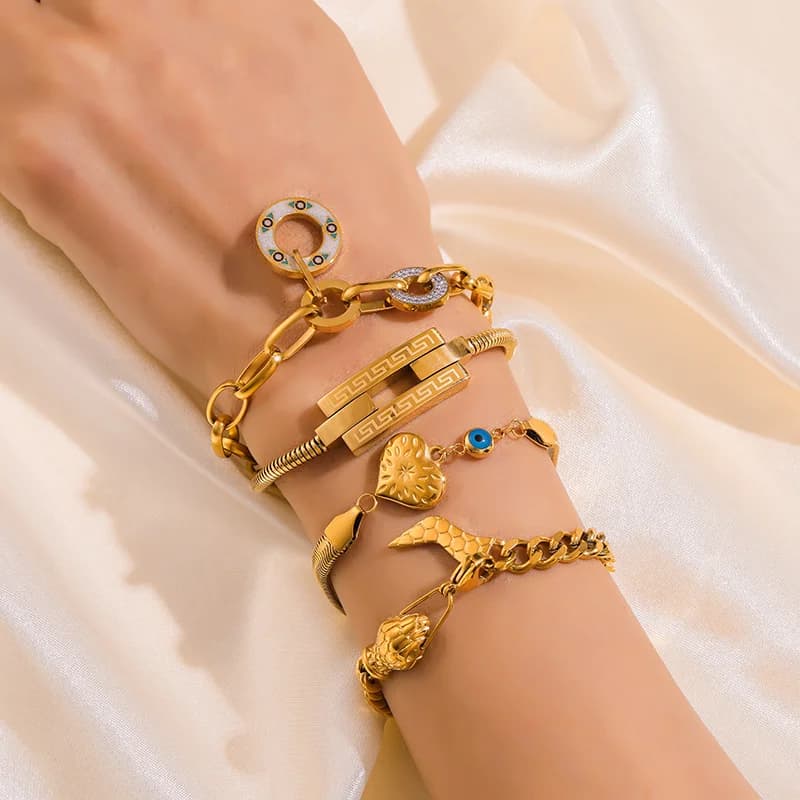 Bracelet chaîne géométrique épaisse, acier inoxydable doré
