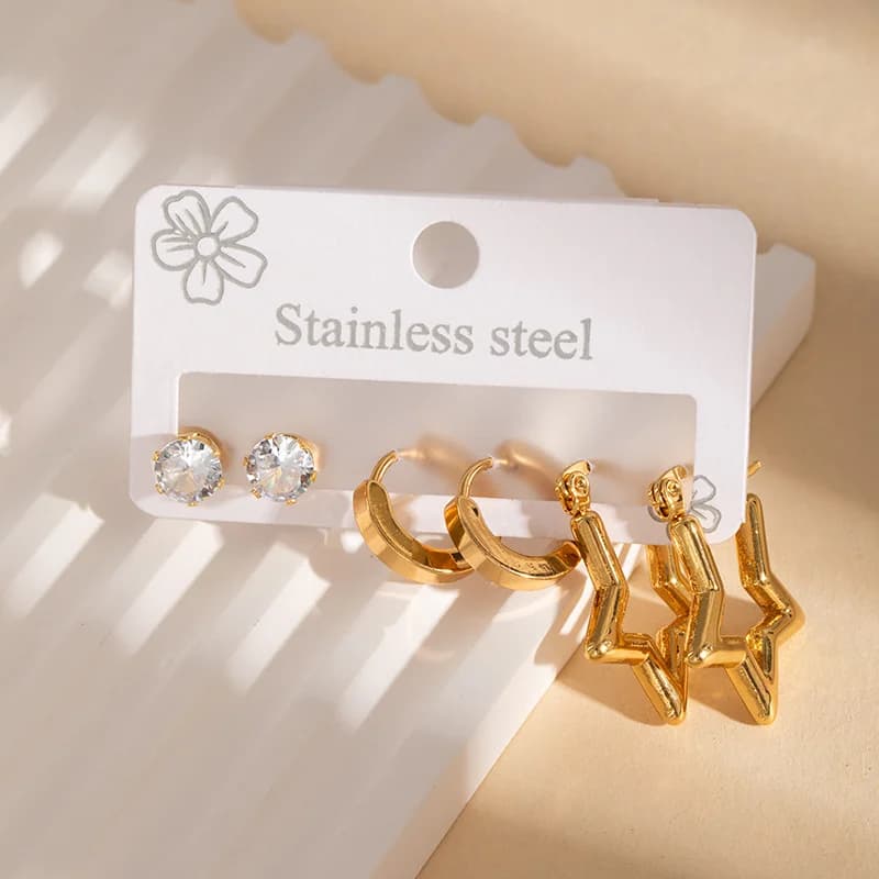 Parure de boucles d'oreilles puces en forme de cœur, acier inoxydable et zircons