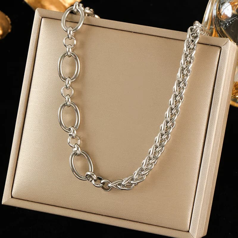 Collier chaîne épaisse 8mm, plaqué or 18K