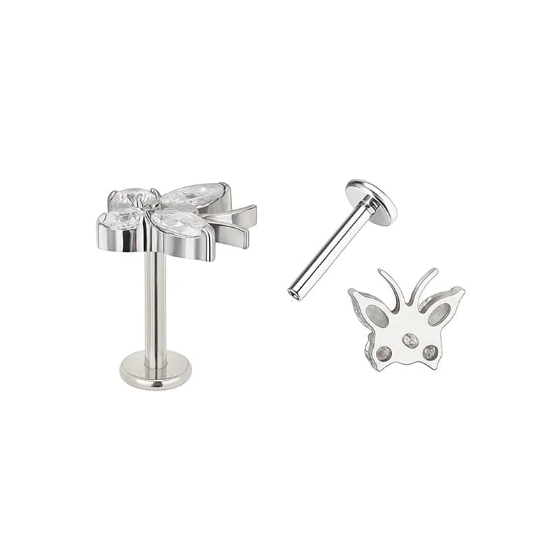 Piercing corporel papillon spiralé titane zircon
