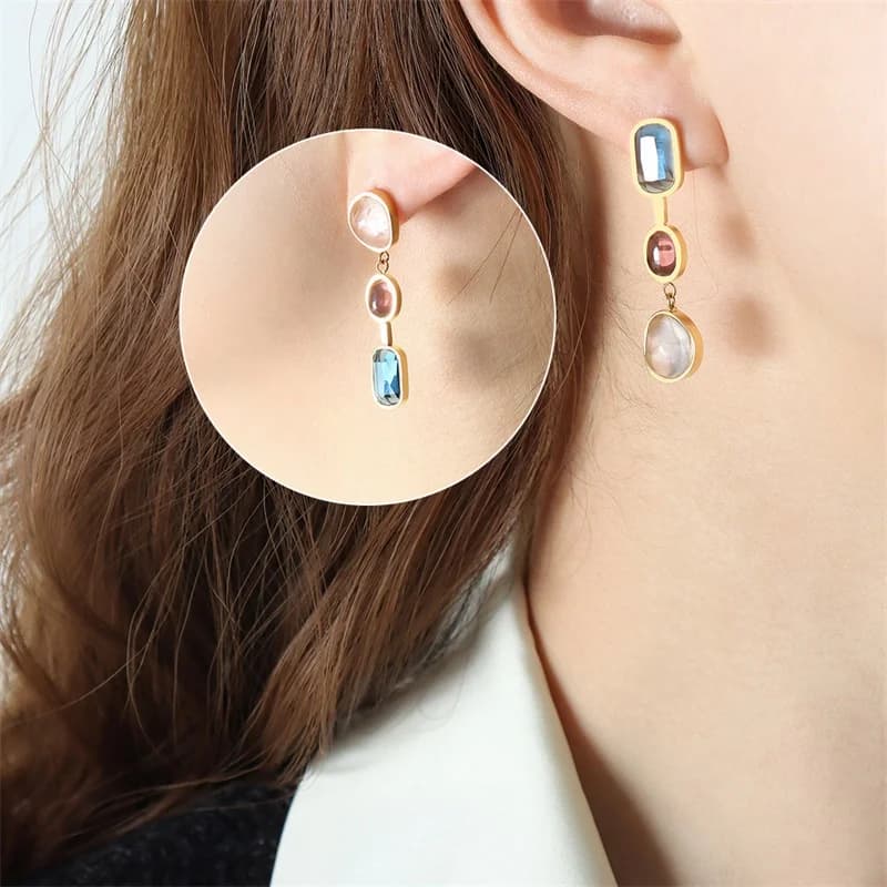 Boucles d'Oreilles Puces Cerise Zircon, Acier Inoxydable Étanche