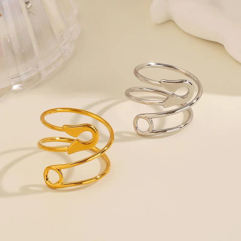 Bague ouverte réglable en forme d'épingle, plaquée or 18K PVD