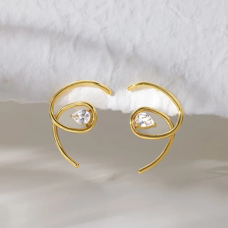 Boucles d'oreilles puces zircon irrégulières en acier inoxydable