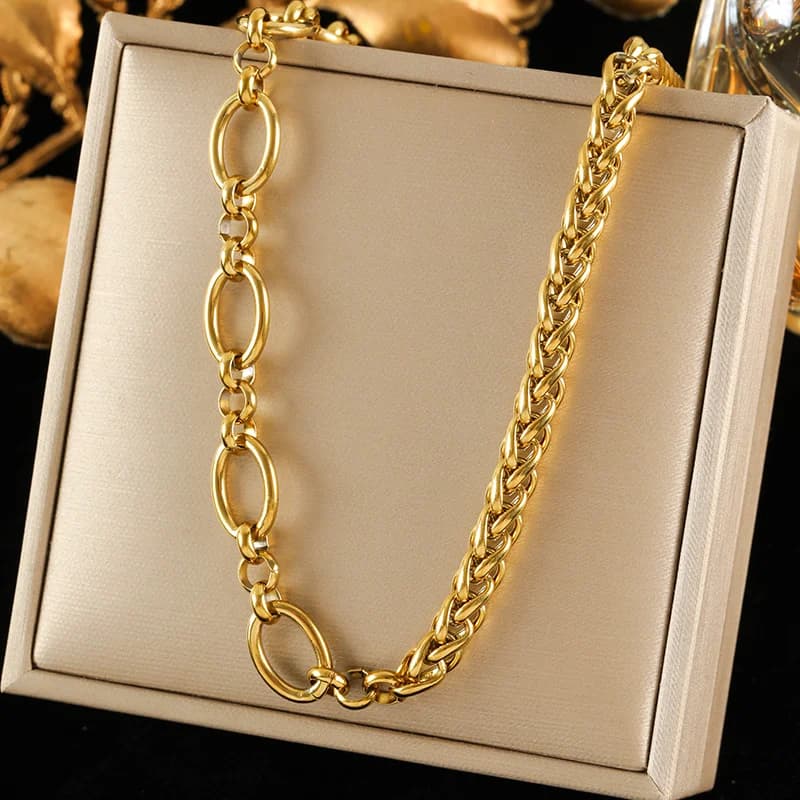 Collier chaîne épaisse 8mm, plaqué or 18K