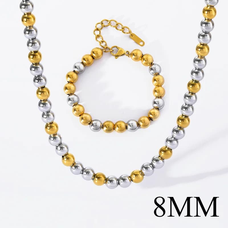 Parure Collier et Bracelet à Perles Massives, 2 Couleurs
