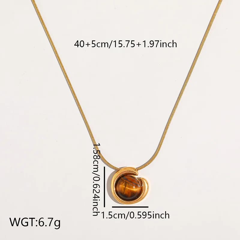 Collier pendentif en acier inoxydable avec pierre brune