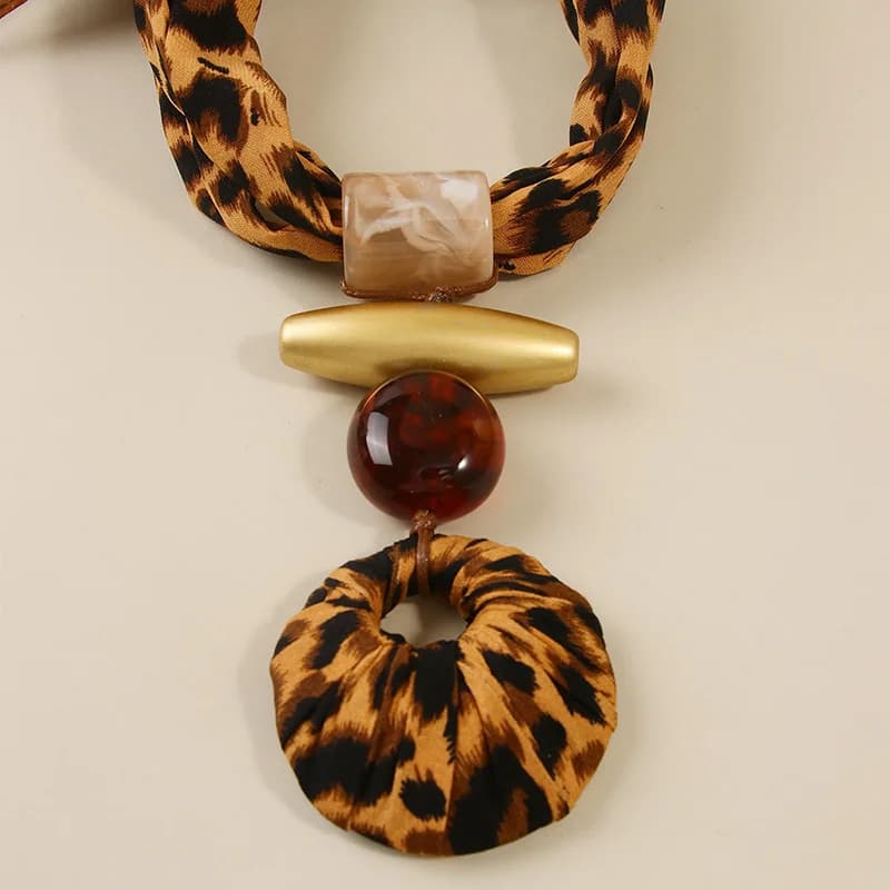 Collier Pendentif Résine Imprimé Léopard