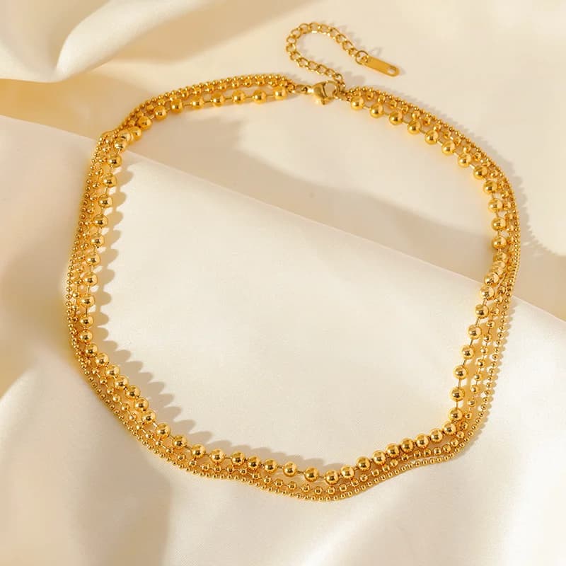 Collier ras-de-cou multi-rangs chaîne doré