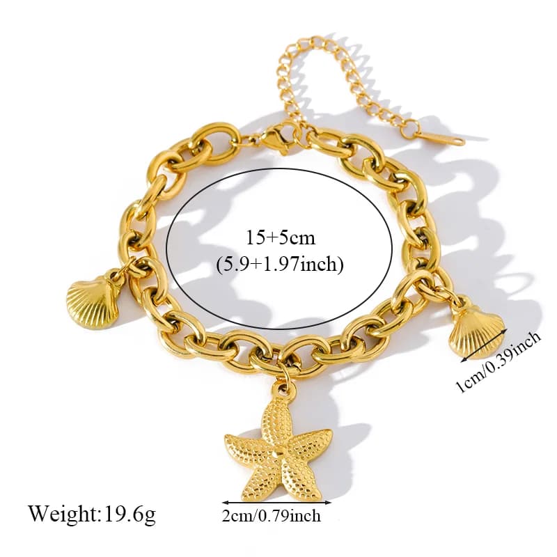 Bracelet breloques Étoile de mer et Coquillage, Placage Or