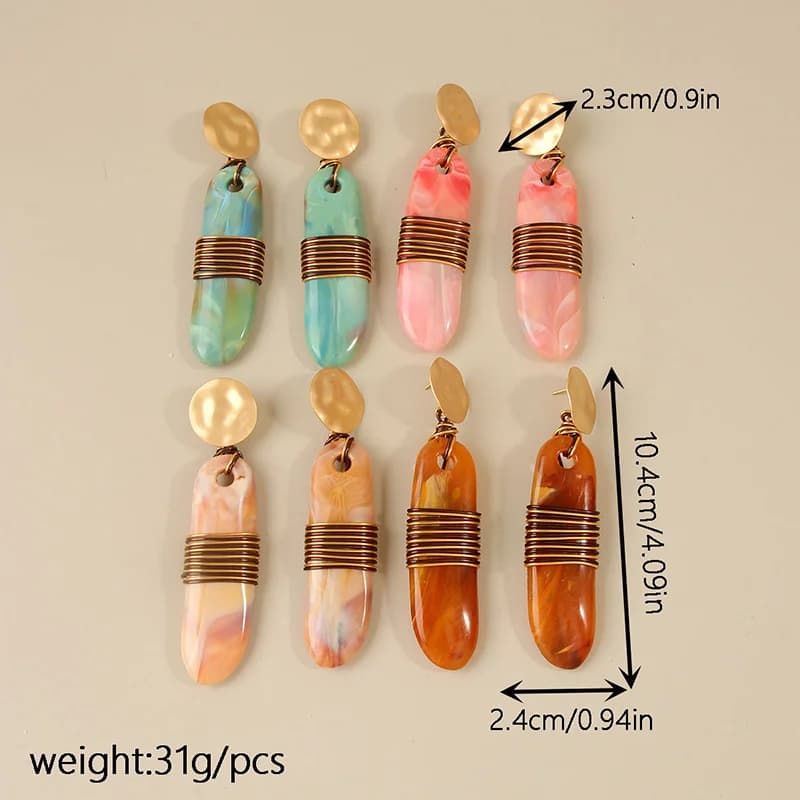 Boucles d'Oreilles Pendantes Résine Style Bohème