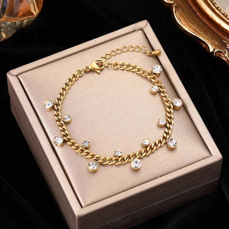 Bracelet chaîne scintillant avec cristaux de zircon
