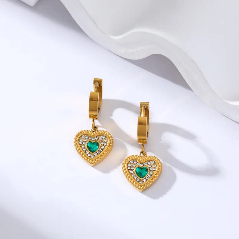 Boucles d'Oreilles Pendantes Papillon et Cœur, Plaqué Or