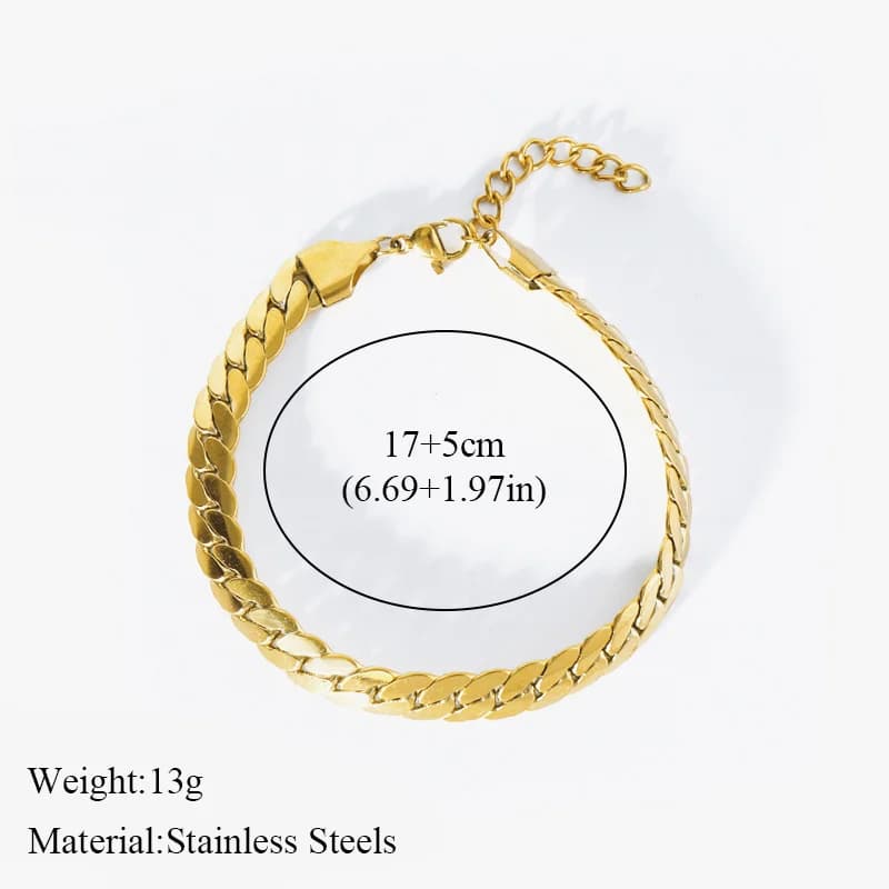 Ensemble Collier et Bracelet à Chaîne Plate Large Dorée