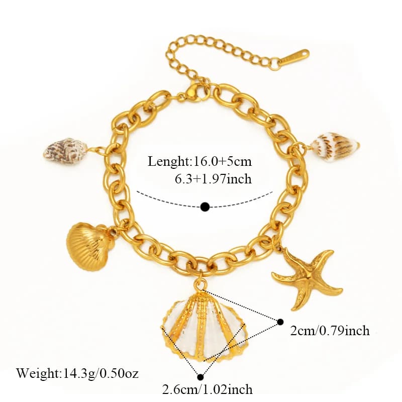 Bracelet plage coquillage étoile de mer en acier inoxydable 316L
