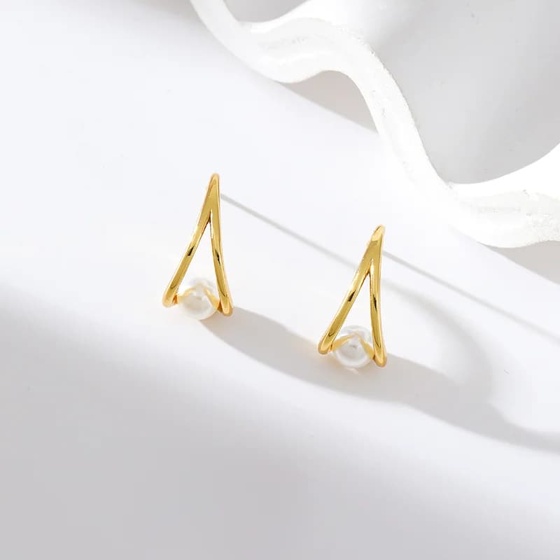 Créoles Pendantes à Perles, Plaqué Or 18K