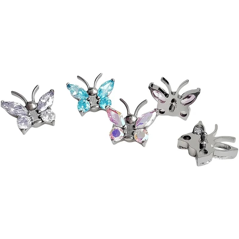 Piercing corporel papillon spiralé titane zircon