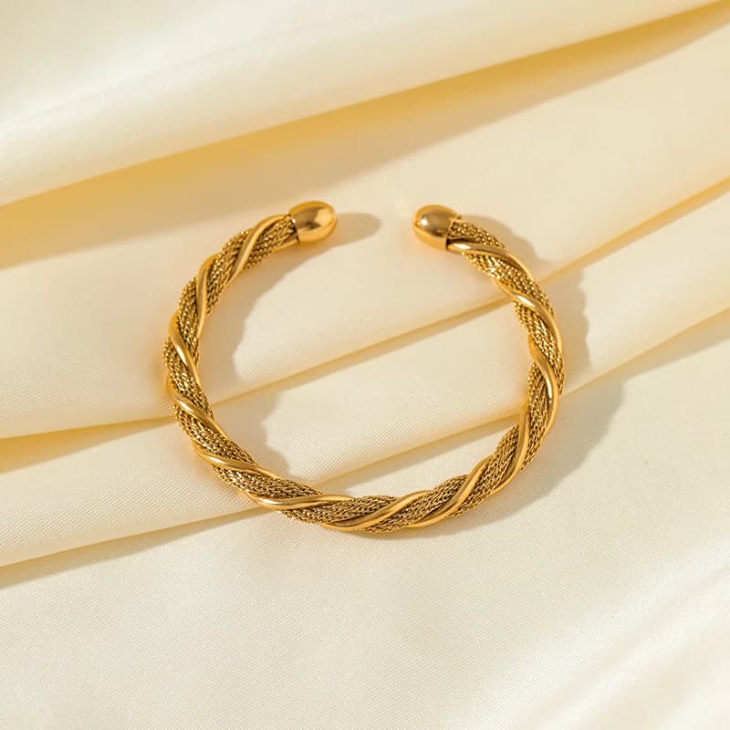Bracelet jonc torsadé ajustable en acier inoxydable 316L, couleur or