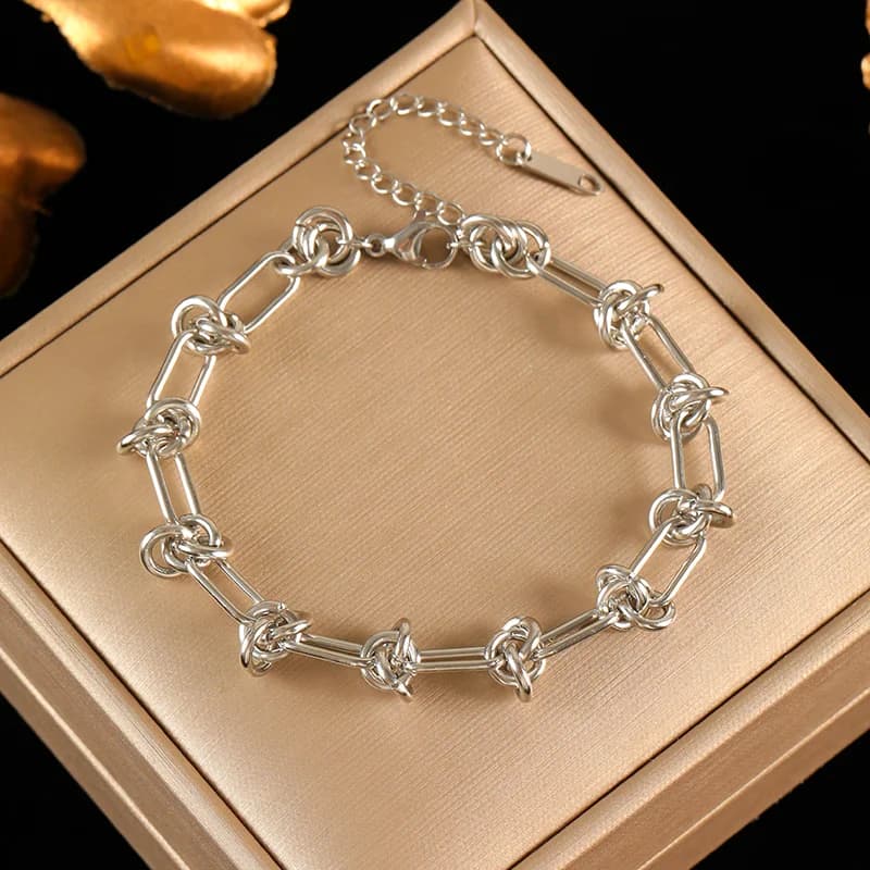Bracelet rigide à perles cœur, couleur argent
