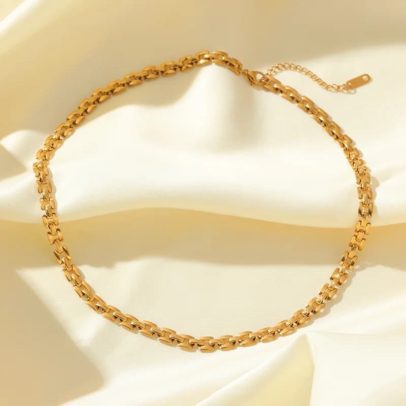 Parure Collier et Bracelet Chaîne Géométrique Dorée