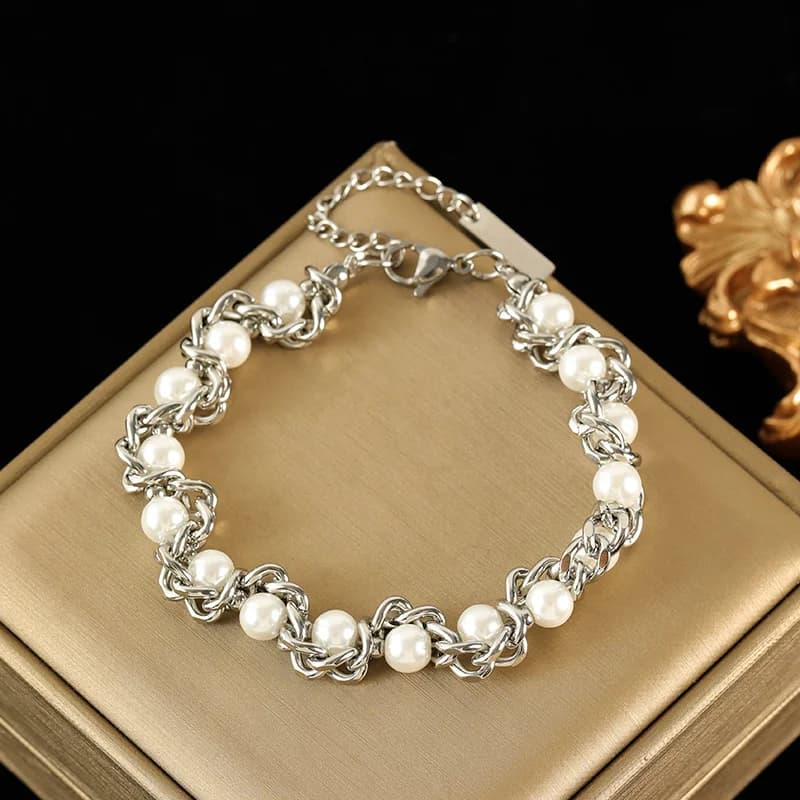 Bracelet Chaîne Maillée avec Perles