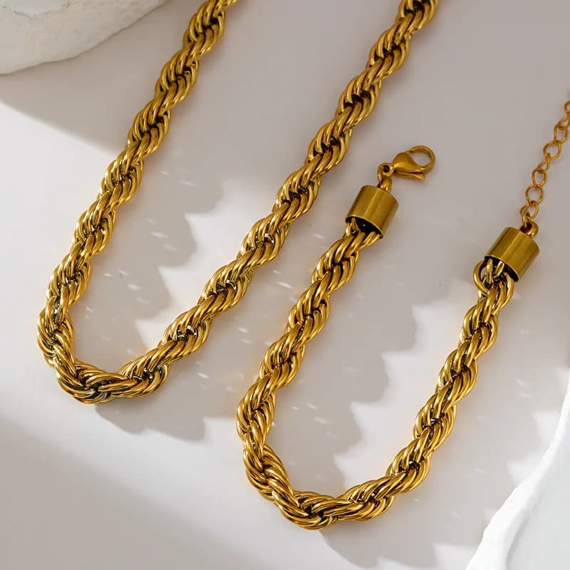 Parure collier et bracelet chaîne torsadée épaisse 8 mm