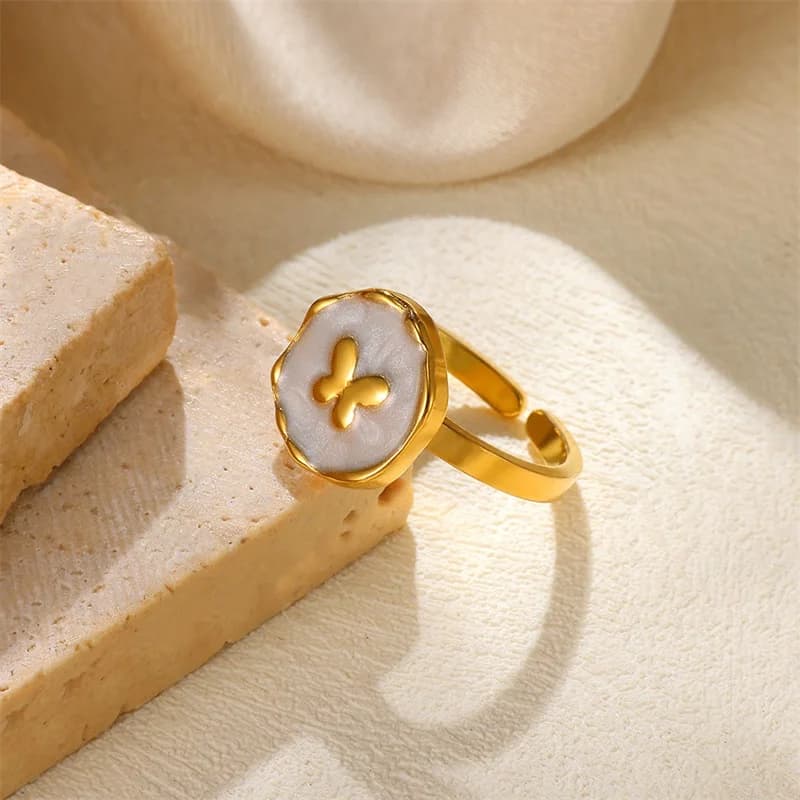 Bague Ouverte à Charm Plaqué Or 18K