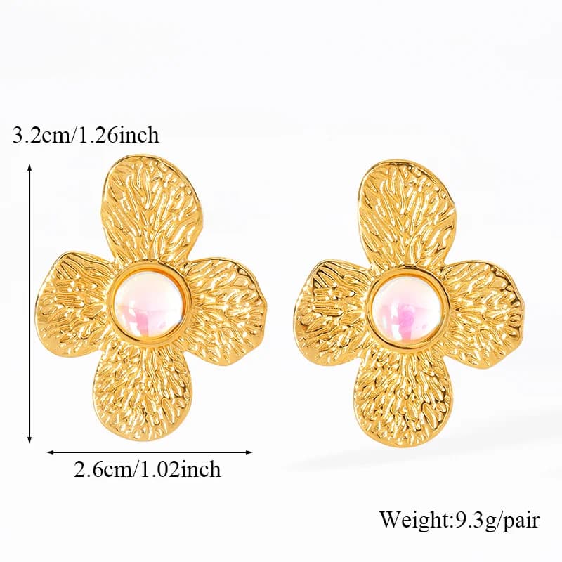 Boucles d'oreilles pendantes papillon et fleur en pierre naturelle, dorées