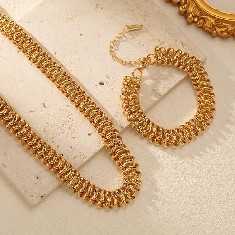 Parure Collier et Bracelet Chaîne Épaisse Plaqué Or